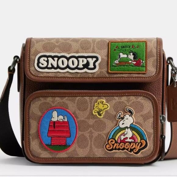 Coach X Peanuts Sullivan Flap Crossbody Bag Signature Canvas With Patches CBI41 - Picture 7 of 10